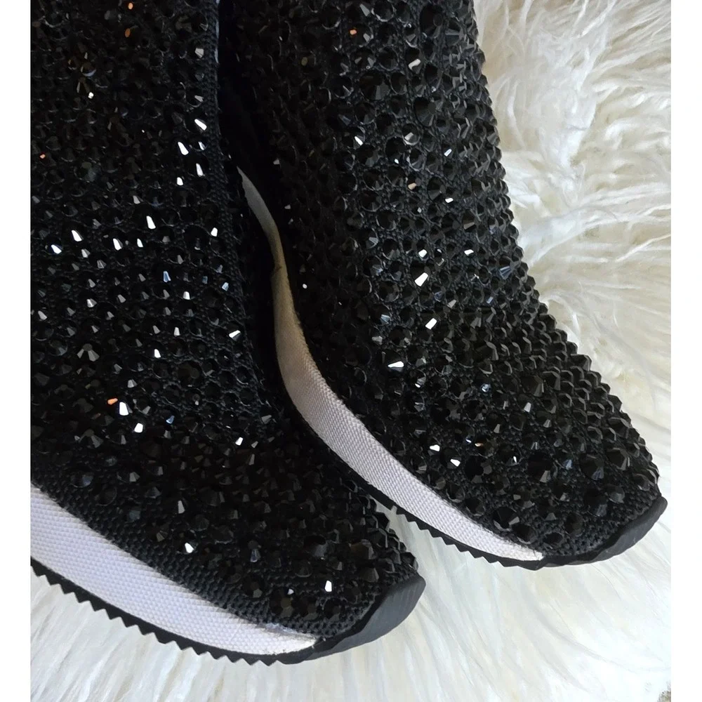 Michael Kors Black Skyler Stretch-Knit‎ Bootie Sock Crystal Embellishments -8.5M